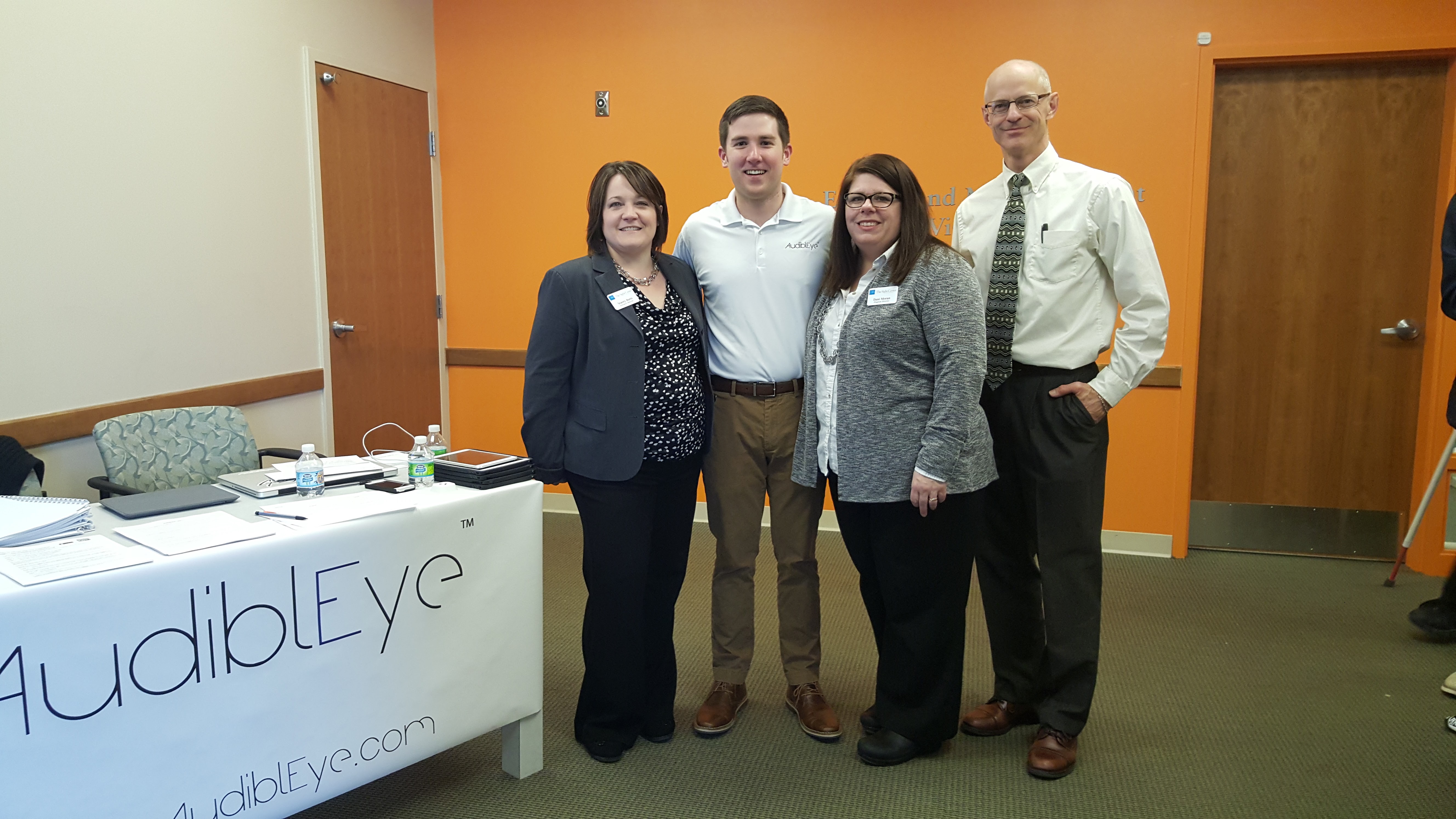 Grand Opening Event: Sight Center of Northwest Ohio. Pictured: Stacey Butts, , Executive Director of The Sight Center of Northwest Ohio. Jerrod Witt: Founder, AudiblEye, Dani Moran: Program Director, Sight Center of Northwest Ohio. Tim Tegge: Communications Director at The Sight Center of Northwest Ohio